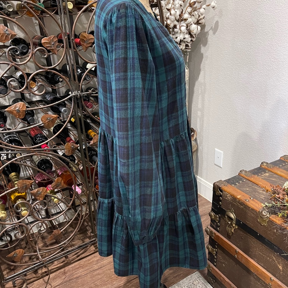 Time and Tru Teal Plaid Long Sleeve Dress with pockets - Picture 4 of 9